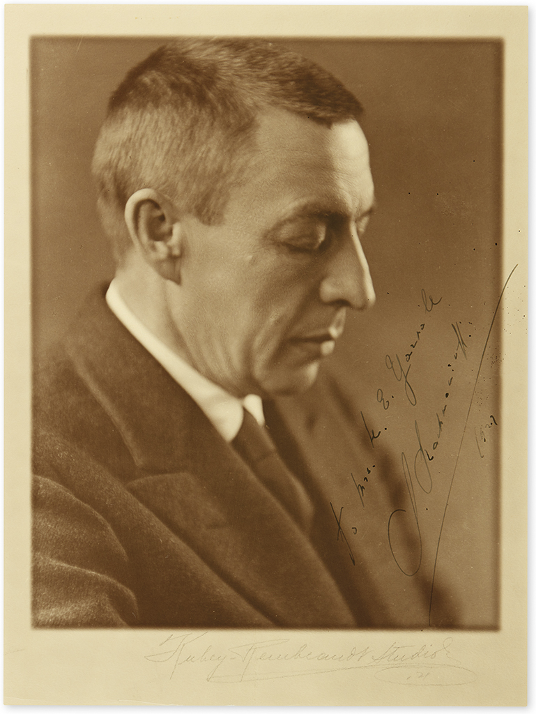 Appraisal: RACHMANINOFF SERGEI Photograph Signed and Inscribed To Mrs R E