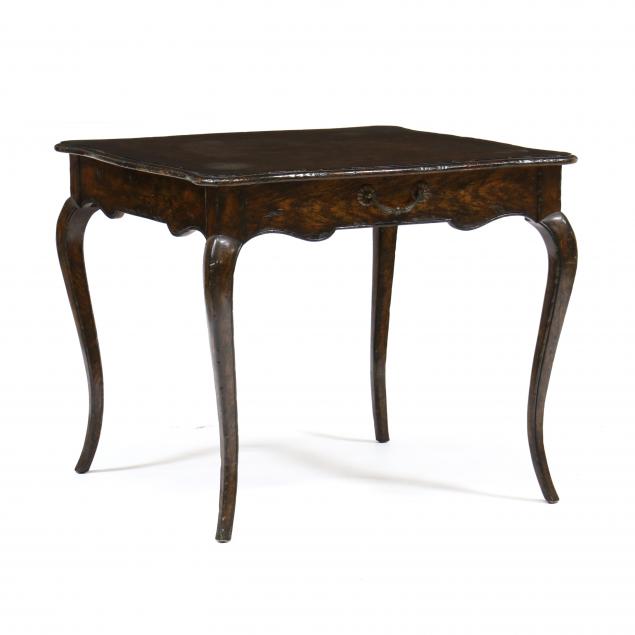 Appraisal: FRENCH PROVINCIAL STYLE GAME TABLE Late th century distressed walnut