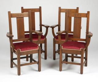 Appraisal: A set of Roycroft arm chairs Circa each with maker's