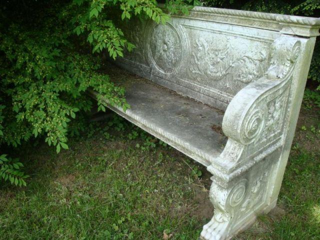 Appraisal: Marble Bench with Two Griffins on Back Cracked on back