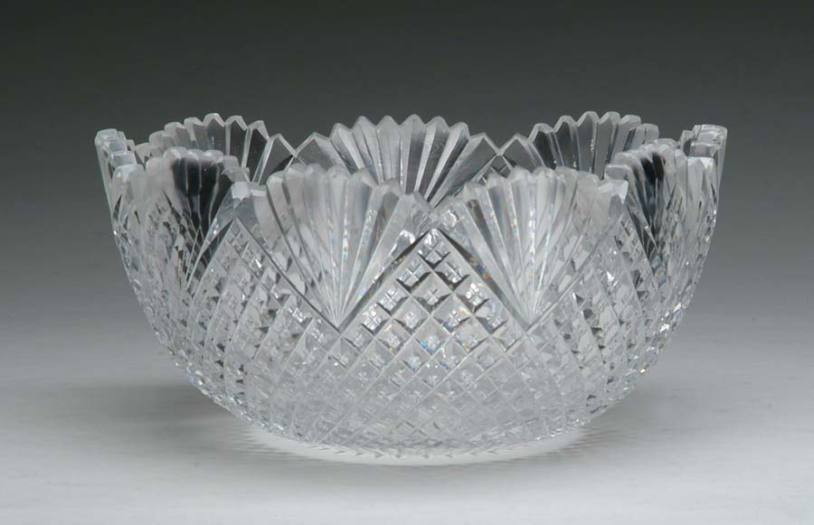 Appraisal: CUT GLASS BOWL Bowl is cut in strawberry diamond and