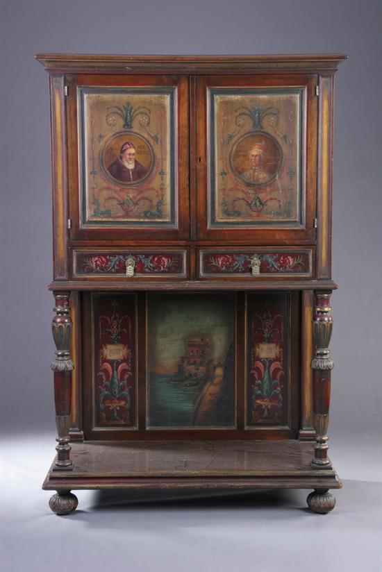 Appraisal: RENAISSANCE REVIVAL PAINTED AND PARCEL-GILT CABINET ON STAND early th