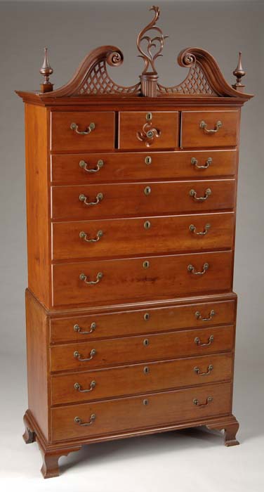 Appraisal: CHIPPENDALE CHERRY TWO PART CHEST ON CHEST Top section having