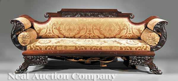 Appraisal: An American Classical Carved Mahogany Sofa early th c tablet