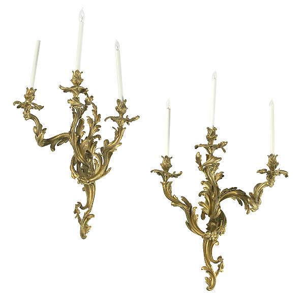 Appraisal: A pair of Louis XV style gilt bronze three light