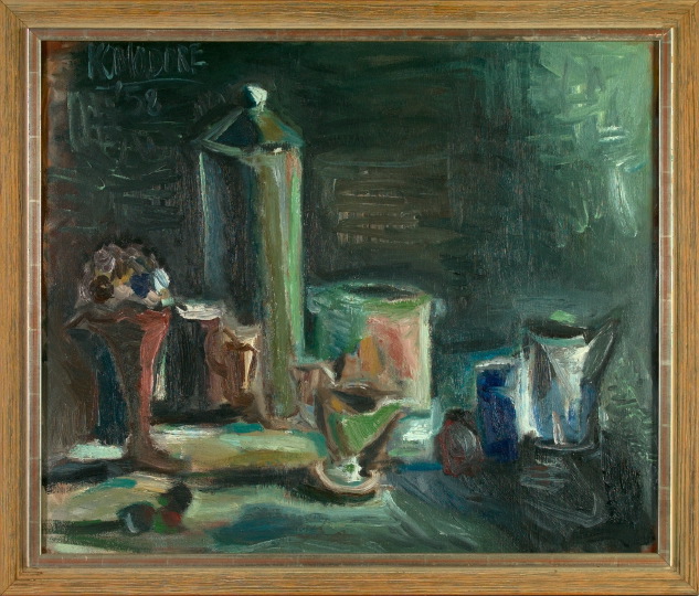 Appraisal: William Komodore American b Tabletop Still Life oil on canvas