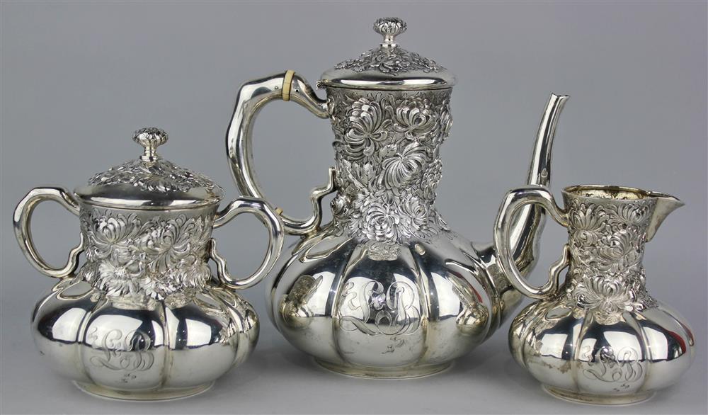 Appraisal: AMERICAN SILVER THREE-PIECE COFFEE SERVICE circa maker's marks for George