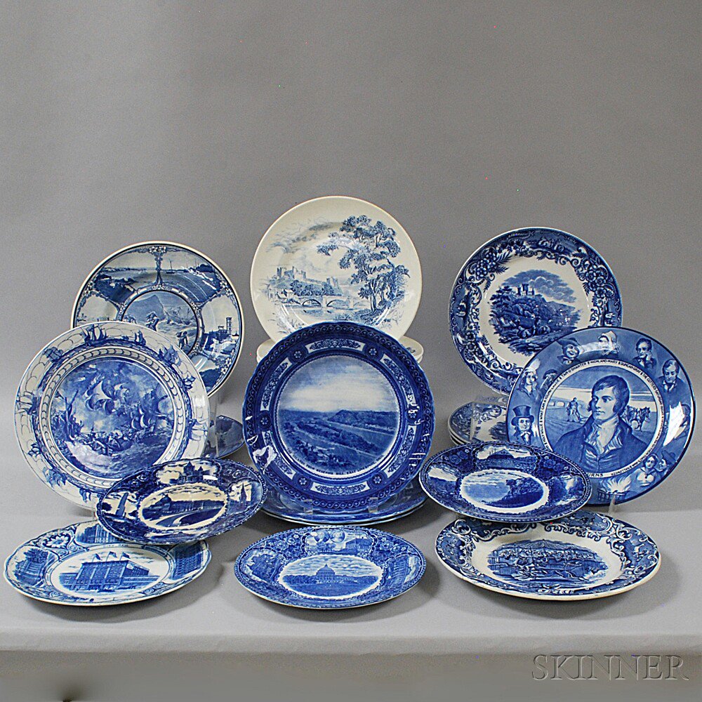 Appraisal: Nineteen Blue Transfer-decorated Plates including three Ohio plates a set