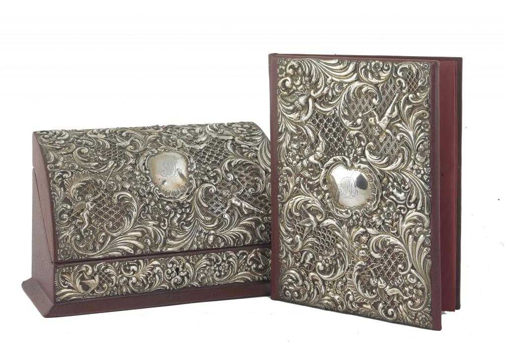 Appraisal: A VICTORIAN SILVER MOUNTED LATER MAROON MOROCCO LEATHER STATIONERY BOX