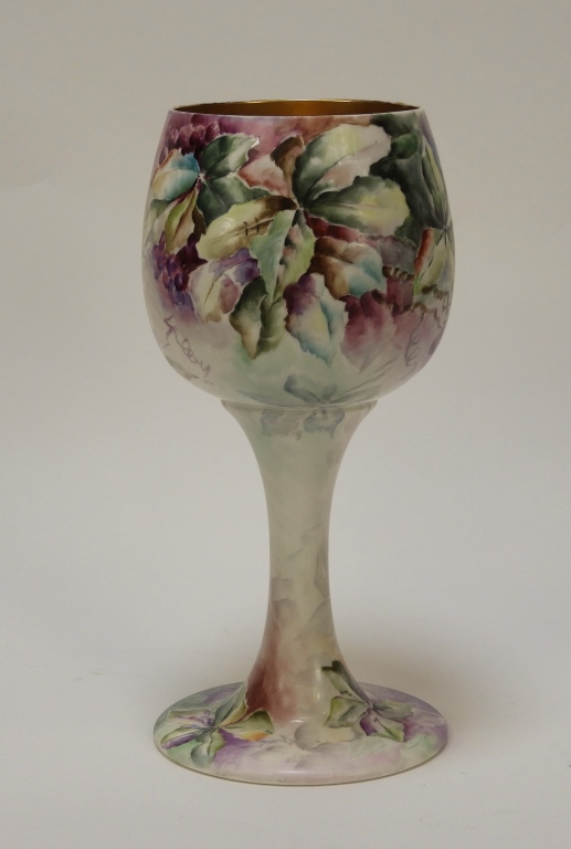 Appraisal: AMERICAN BELLEEK PORCELAIN PURPLE GRAPE CHALICE United States Early th