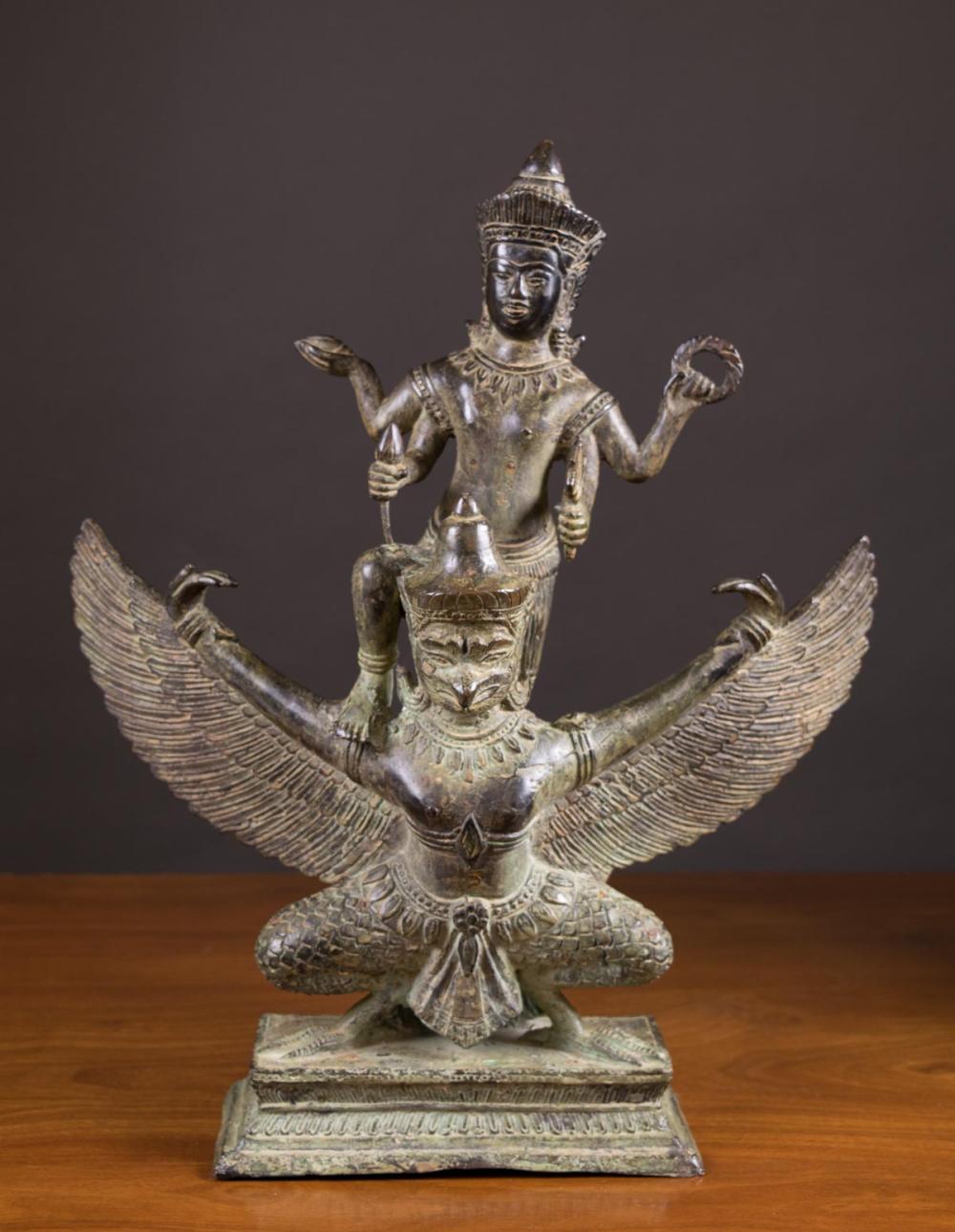 Appraisal: FIGURAL THAI BRONZE SCULPTURE Vishnu on Garuda H