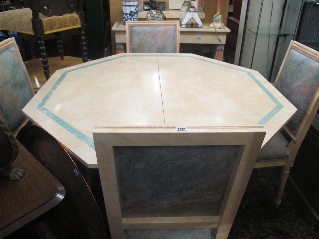 Appraisal: Modern octagonal dining table with four chairs unit and wall