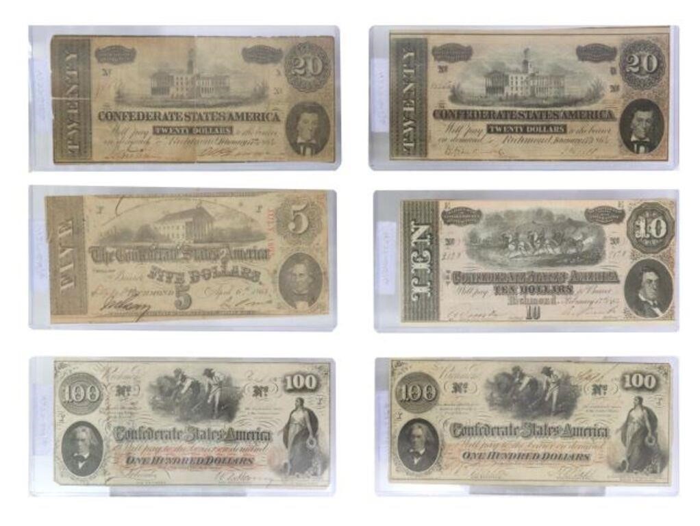 Appraisal: Confederate States of America currency all printed from engravings by