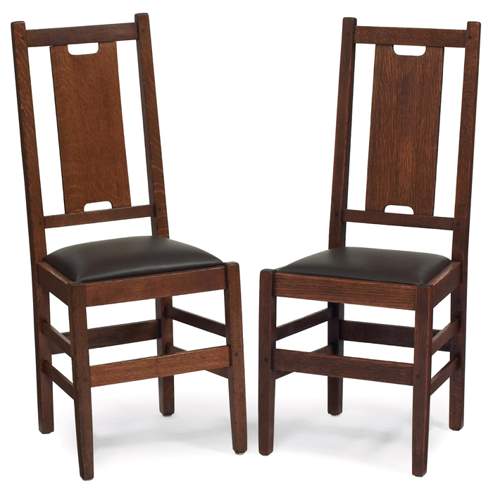 Appraisal: Gustav Stickley side chairs assembled pair ''H'' back form over