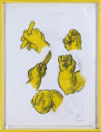 Appraisal: TOM OTTERNESS b HAND STUDIES Yellow pastel and pencil drawing