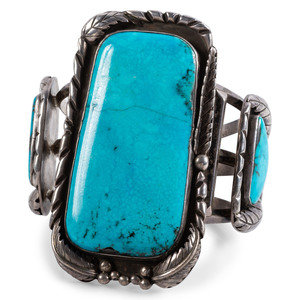 Appraisal: Large Navajo Silver and Turquoise Cuff Bracelet third quarter th