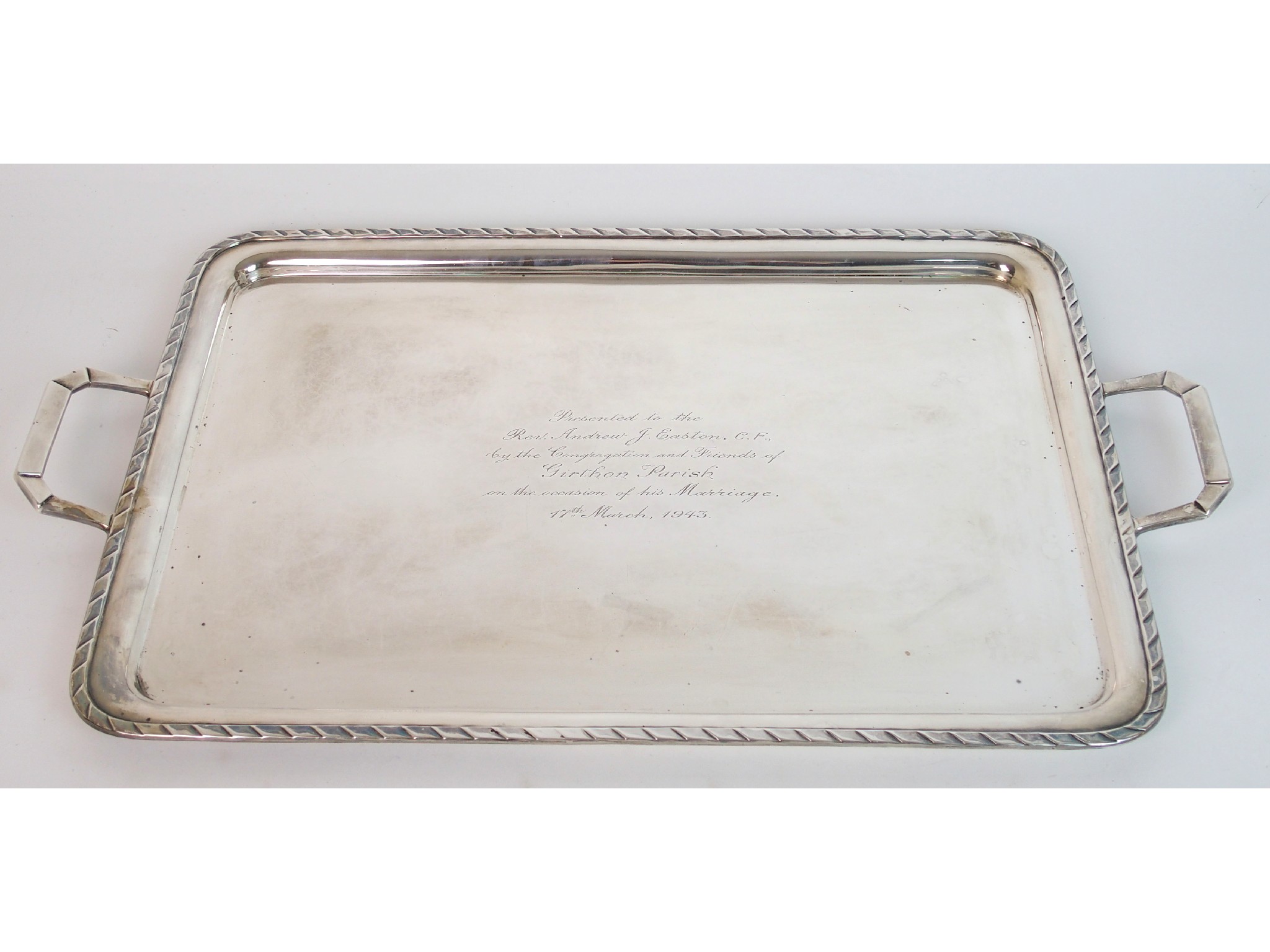 Appraisal: A silver serving trayby Atkins Brothers Sheffield of rectangular form