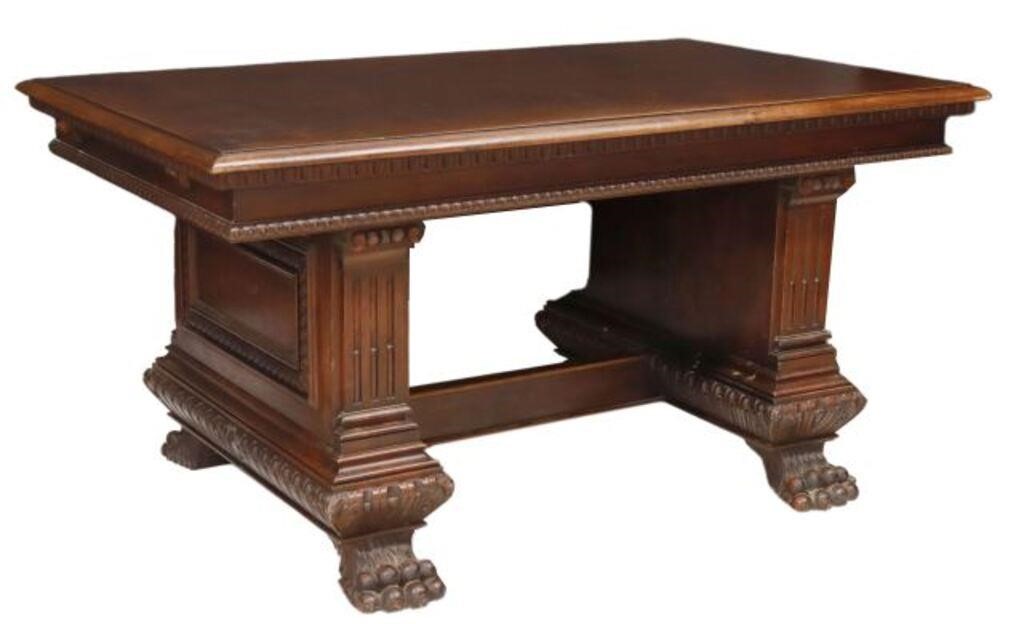 Appraisal: Italian Renaissance Revival walnut table early th c rectangular top