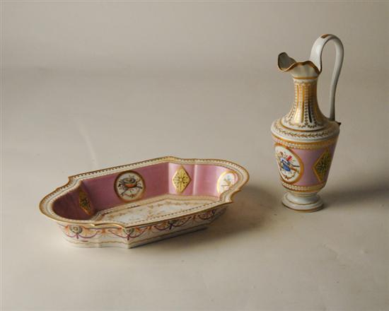 Appraisal: th C Continental Ewer and Matching Bowl pink ground with