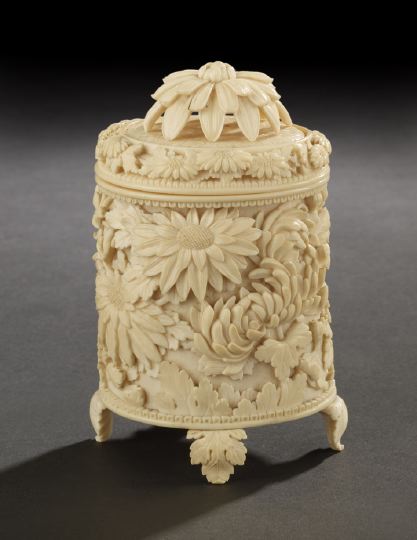 Appraisal: Japanese Finely Carved Ivory Covered Box the oval body following