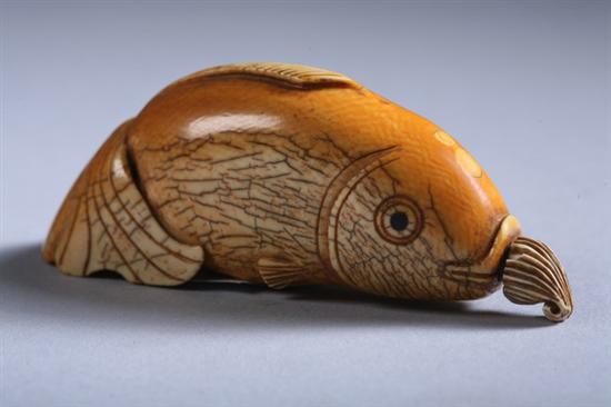 Appraisal: CHINESE IVORY FISH-FORM SNUFF BOTTLE - in high