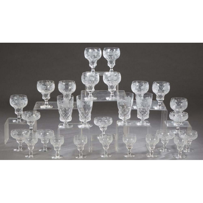 Appraisal: Twenty-Four Piece Set of Etched Val St Lambert Stemware consisting