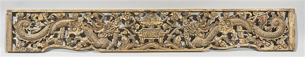 Appraisal: Chinese carved gilt wood panel of openwork design depicting dragons