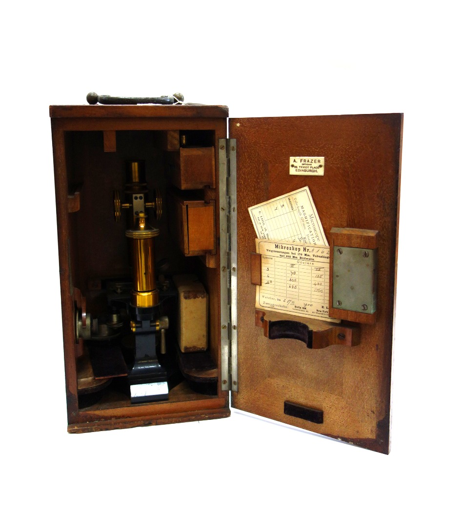 Appraisal: E Leitz Wetzlar A brass and Japanned single pillar microscope