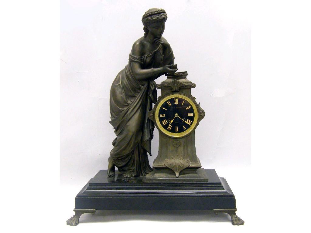 Appraisal: French brass timepiece aneroid barometer desk compendium the twin dials