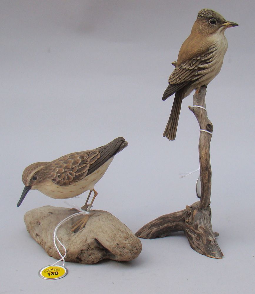 Appraisal: TWO CONTEMPORARY DECORATIVE CARVED BIRDS By Randy and Elaine Fisher