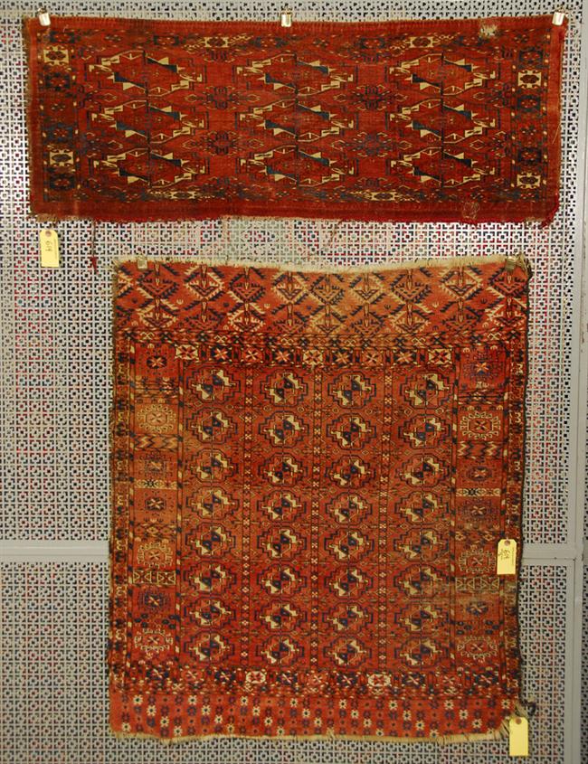 Appraisal: TWO TURKOMAN RUGS a TEKKE MAFRASH circa feet inches x