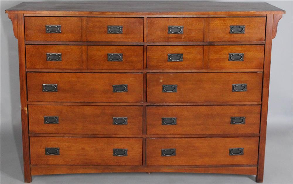 Appraisal: BASSETT FURNITURE CRAFTSMAN STYLE OAK DOUBLE CHEST OF DRAWERS having