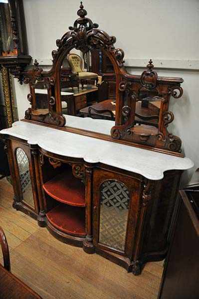 Appraisal: A VICTORIAN BURR WALNUT MIRROR BACK CREDENZA WITH MARBLE TOP