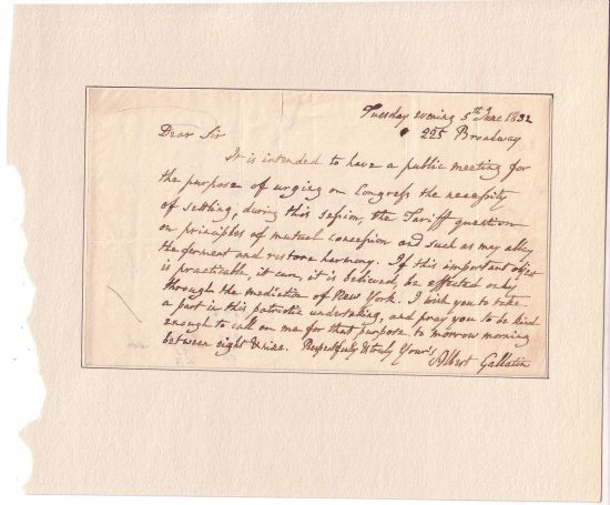 Appraisal: GALLATIN ALBERT Autograph Letter Signed as President of the National