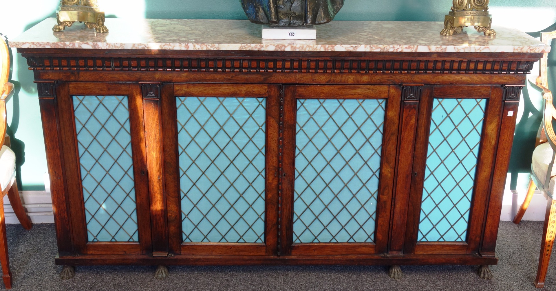 Appraisal: A th century rosewood side cabinet the later marble top