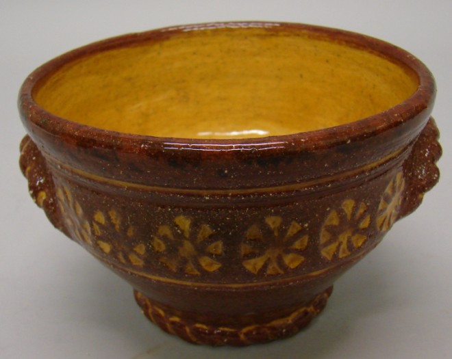 Appraisal: Bowl - Double Handles N Foltz small hex designs tall