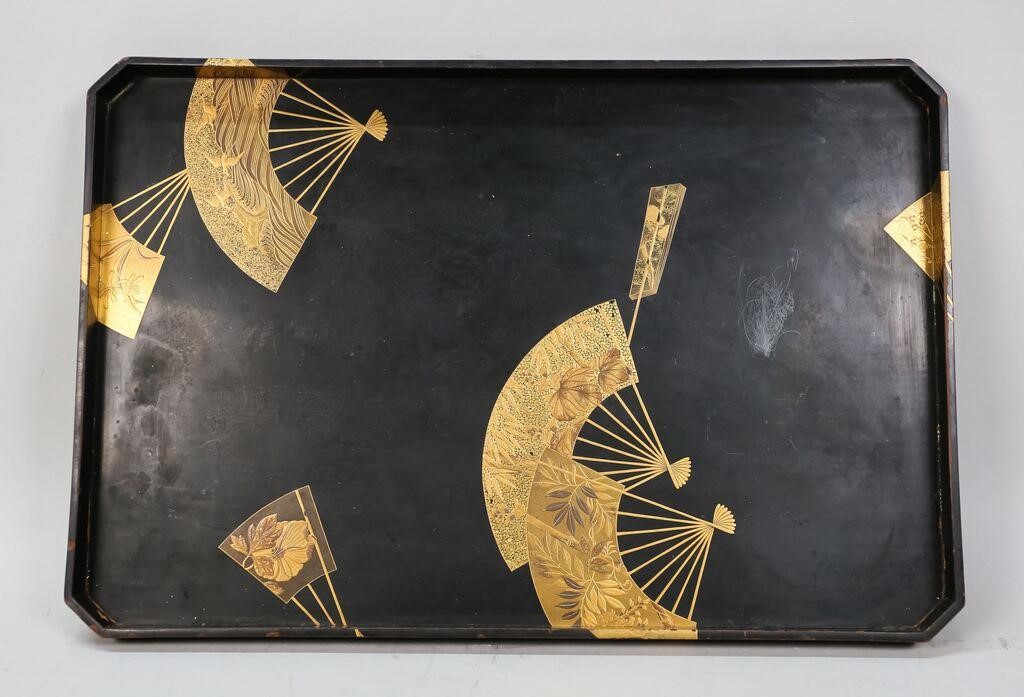 Appraisal: Japanese maki-e lacquer tray Decorated with fans birds and plants