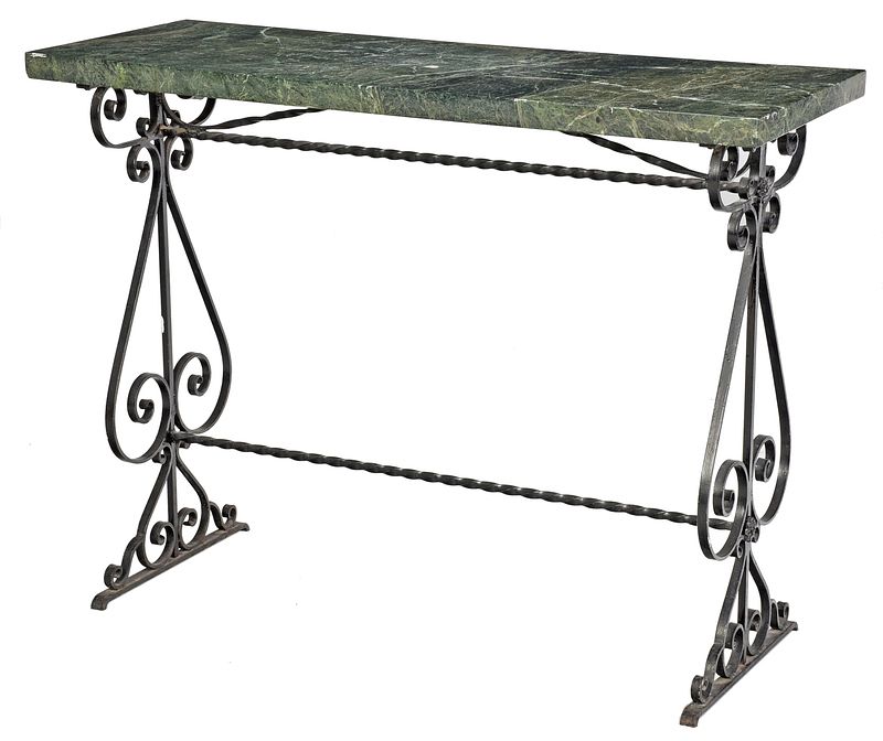 Appraisal: Wrought Iron Marble Top Pier Table early th century scrolled