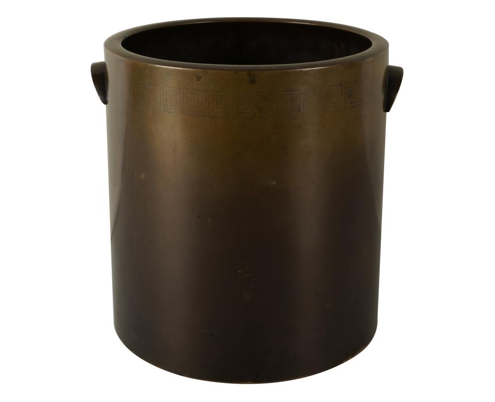 Appraisal: CONTEMPORARY BRONZE JARDINIEREthe cylindrical body with Greek key pattern border