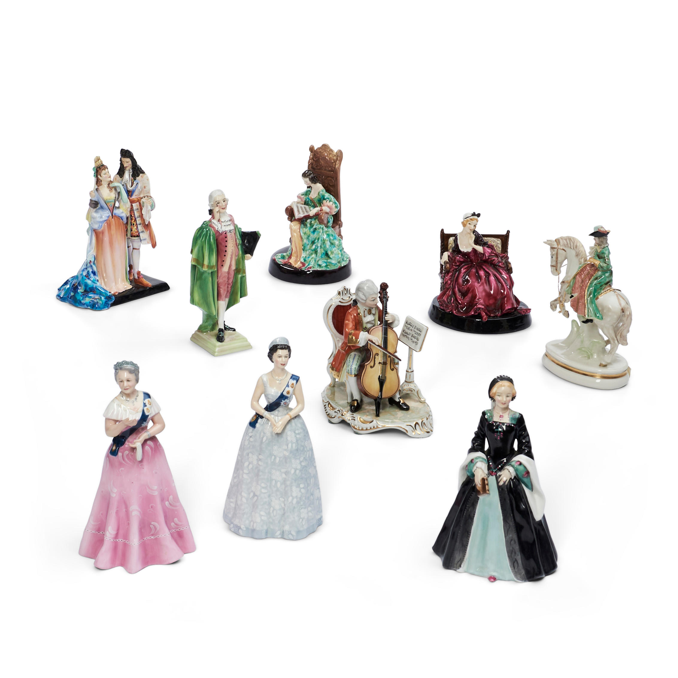 Appraisal: NINE ENGLISH AND CONTINENTAL PORCELAIN FIGURES including two Royal Doulton