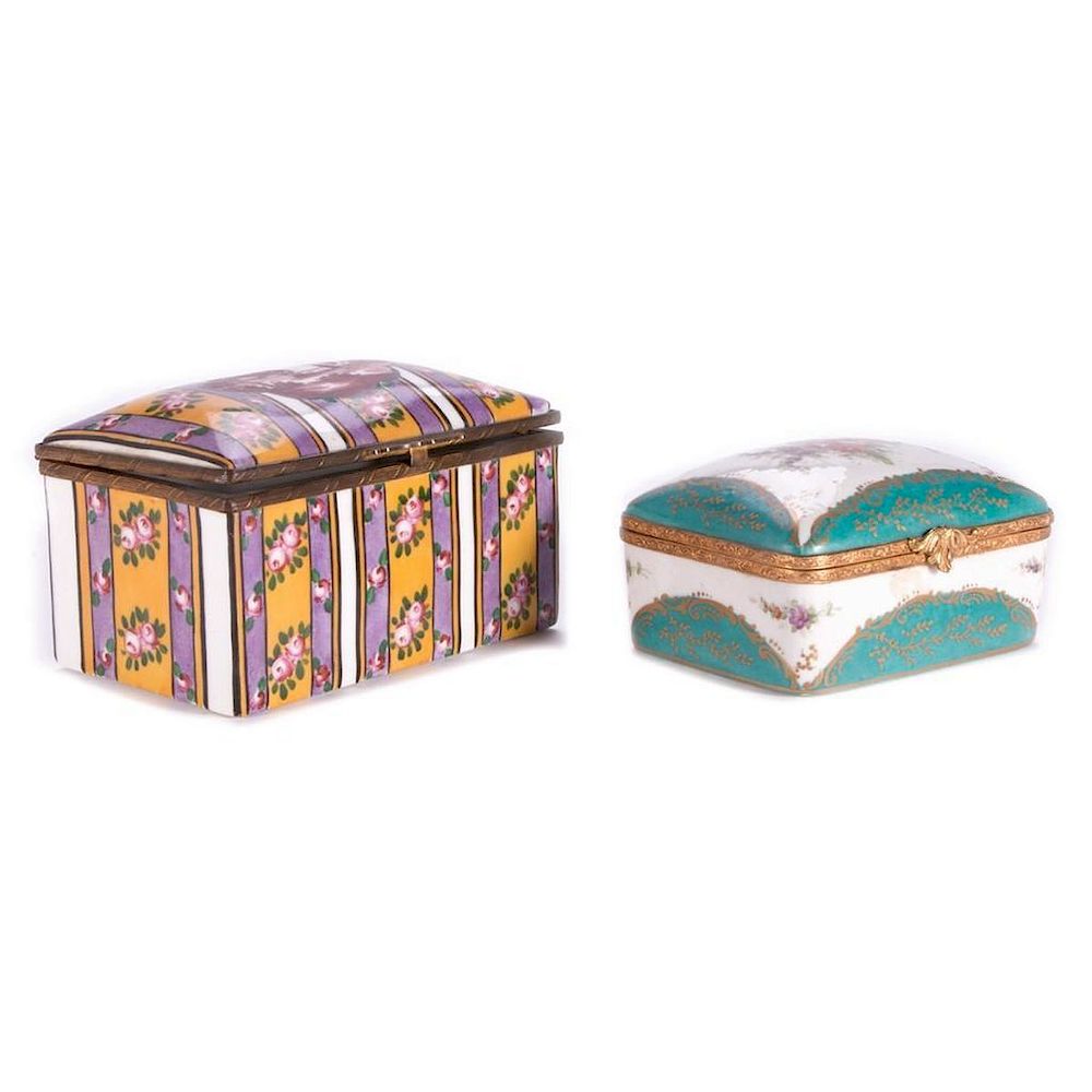 Appraisal: Two French Porcelain Boxes th Century Hand Painted French Porcelain