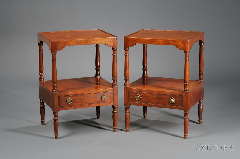 Appraisal: Pair of Benjamin Ferber Federal-style Mahogany Two-Tier Stands with Medial