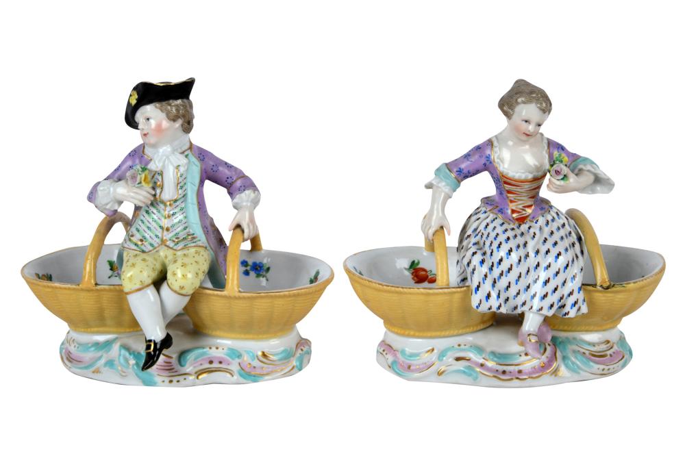 Appraisal: PAIR OF MEISSEN PORCELAIN FIGURAL TABLE ARTICLESeach with underglaze blue