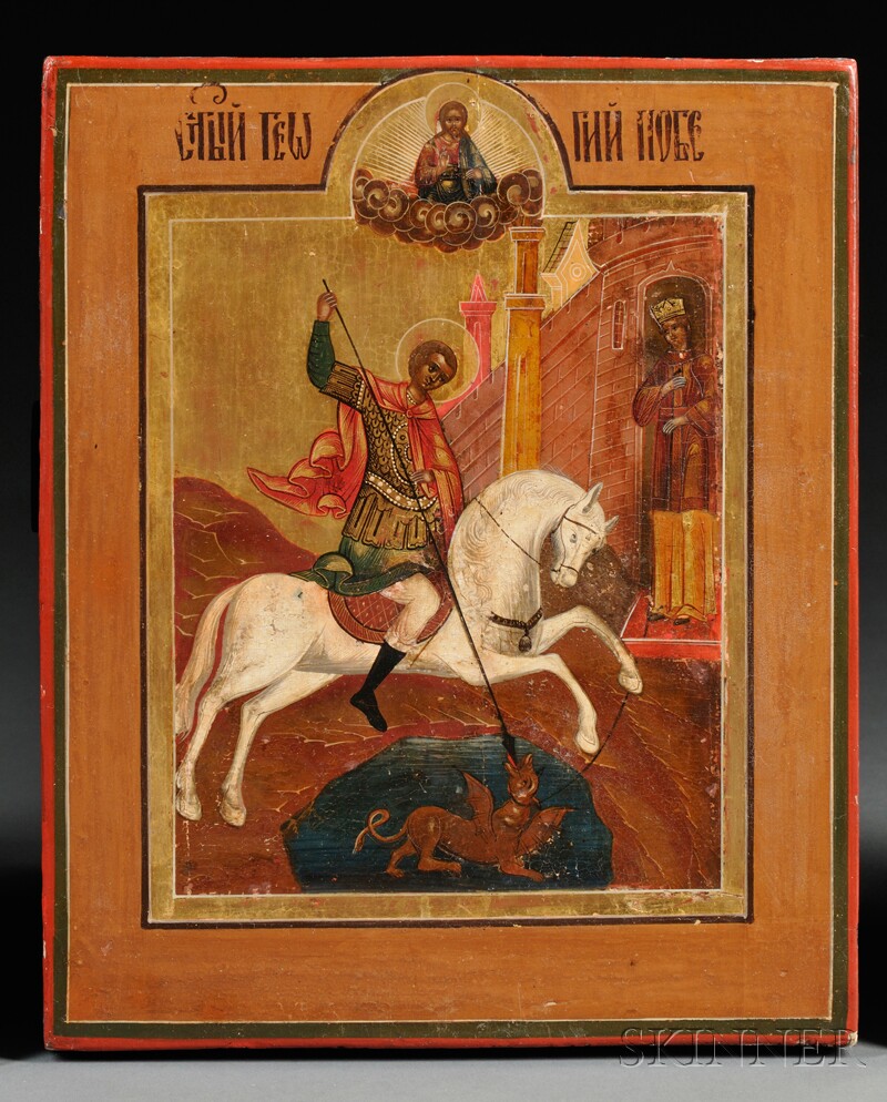 Appraisal: Russian Icon of St George Slaying the Dragon Palekh school