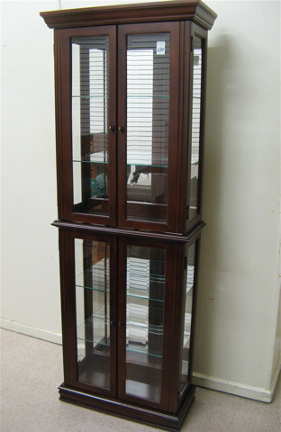 Appraisal: MODERN CURIO CABINET-ON-CABINET the top and base sections of equal