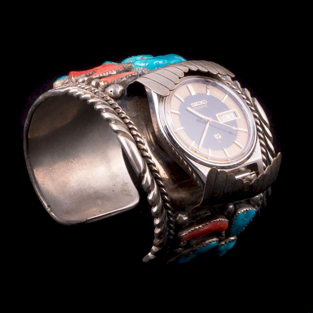 Appraisal: Navajo Watch Cuff Navajo watch cuff A turquoise and silver