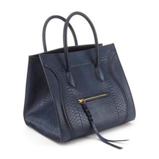 Appraisal: Celine Navy Blue Medium Luggage Phantom Handbag In Full Python