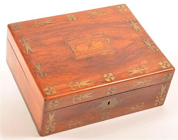 Appraisal: th Century Brass Inlaid Rosewood Desk Box th Century Brass