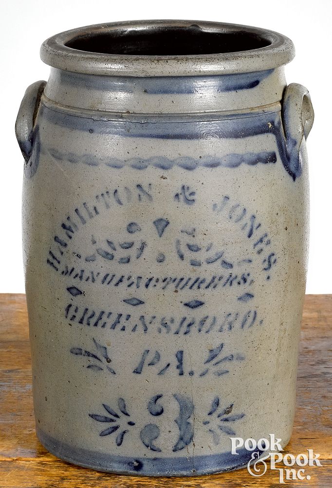 Appraisal: Western Pennsylvania three-gallon stoneware crock Western Pennsylvania three-gallon stoneware crock