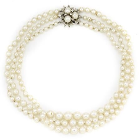 Appraisal: Triple Strand Cultured Pearl Necklace Estimate -